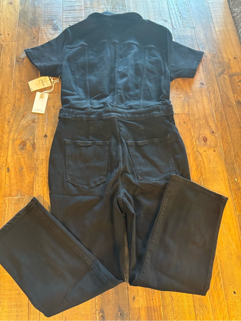Good American Black Short-Sleeve Utility Romper Jumpsuit
